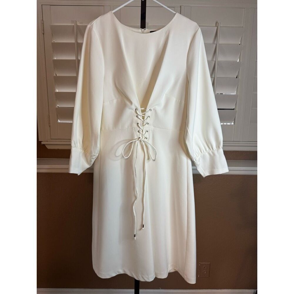 Eloquii Womens 16 Long Sleeve Corset Midi Dress Cream White Renaissance New